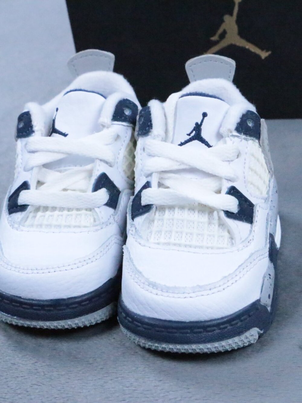 Nike Air Jordan 4 Retro White Midnight Navy TD Baby Sneakers BQ7670 140 Size 2C